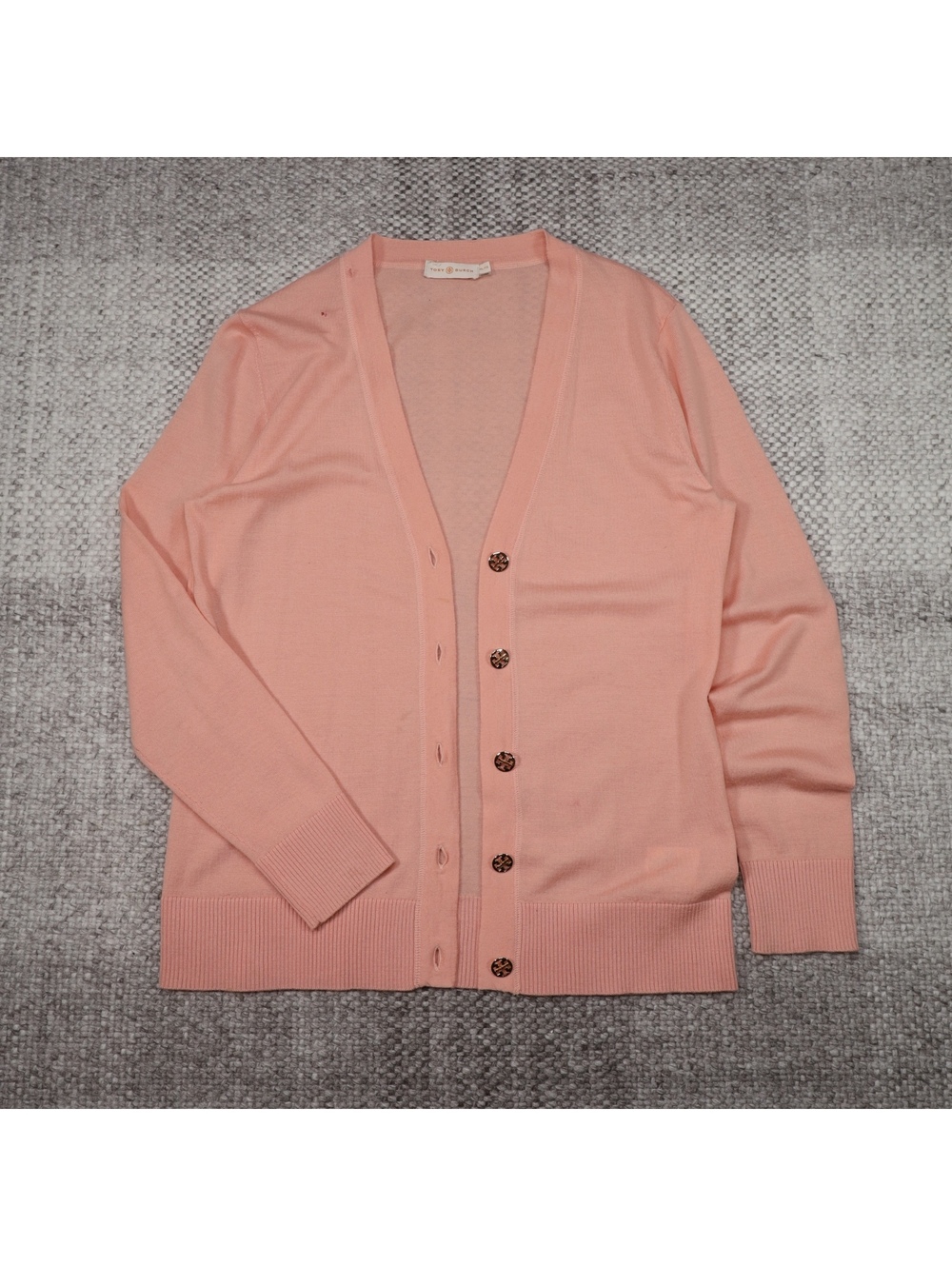 Tory Burch Merino Wool Button Cardigan Sweater Pink XL Women’s